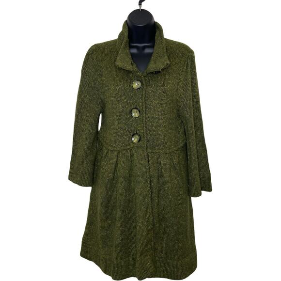 Vtg FEVER Green Chunky Knit Peplum Button Cardigan Boho Forest Fairy Y2K Sz‎ L - Picture 1 of 8